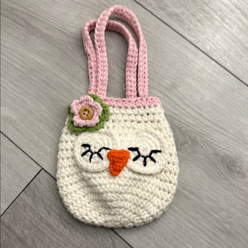 Hand Crafted Pink and White Crochet Bags with Animal Motifs